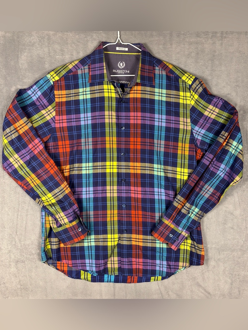 Bugatchi Uomo Mens L Plaid Button Down Shirt L/S Shaped Fit Multicolor Cotton